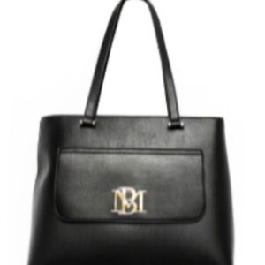 NWT Badgley Mischka Sophisticated Black Leather Tote Bag